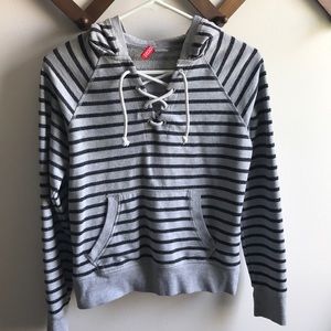 Striped Lace up Hoodie